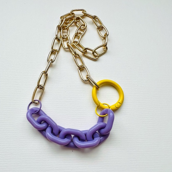 handmade Jewelry - Industrial minimalist mixed media yellow round carabiner necklace 16”